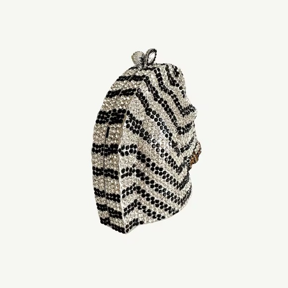 Stunning Small Black and White Zebra head Crystal Clutch Handbag - Picture 5 of 6